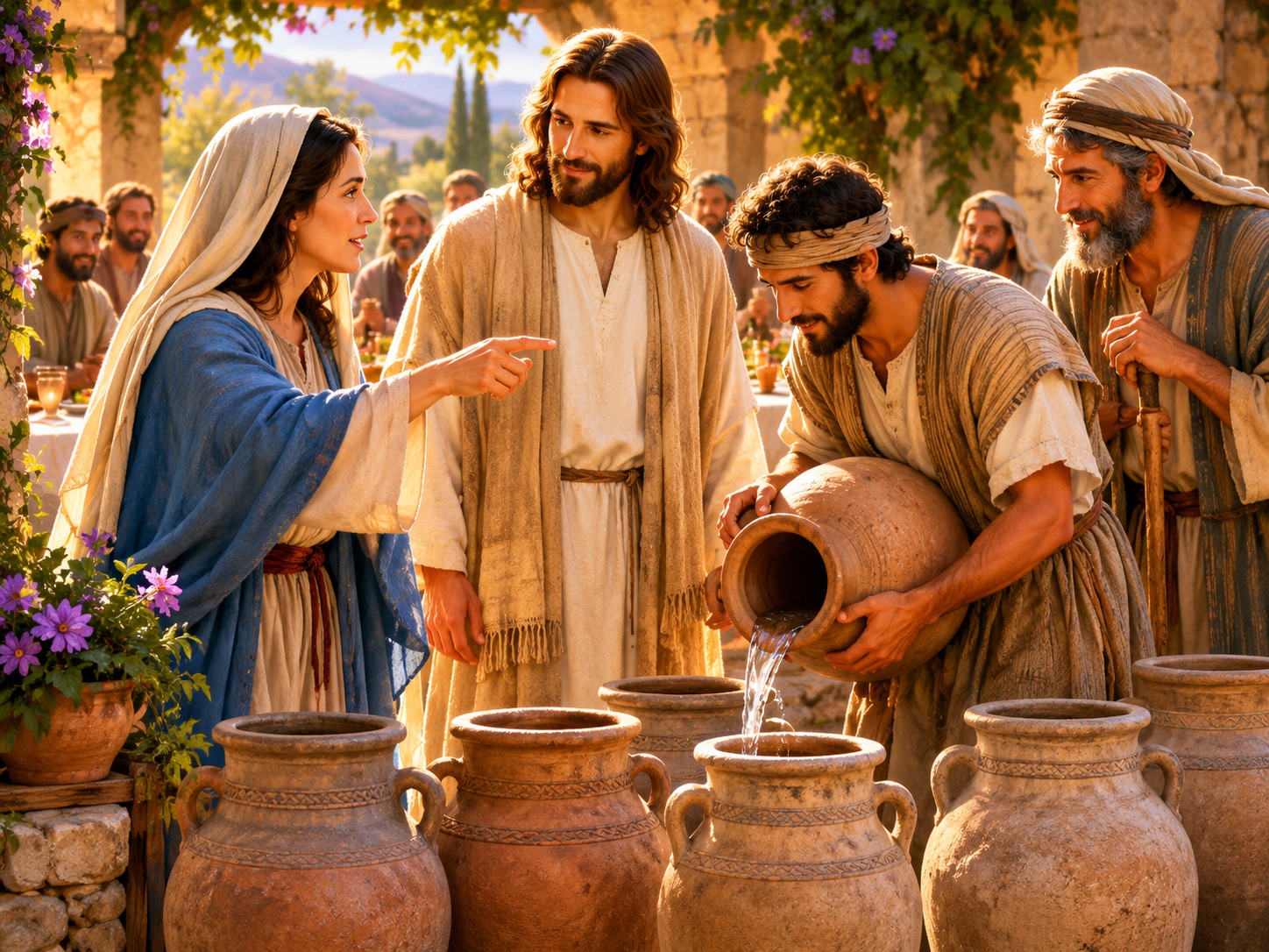 Mary tells the servants to do whatever Jesus tells them