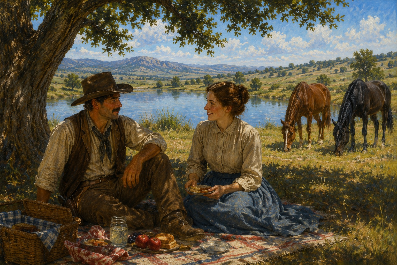 Jake and Mary riding Freedom and Spirit across the prairie