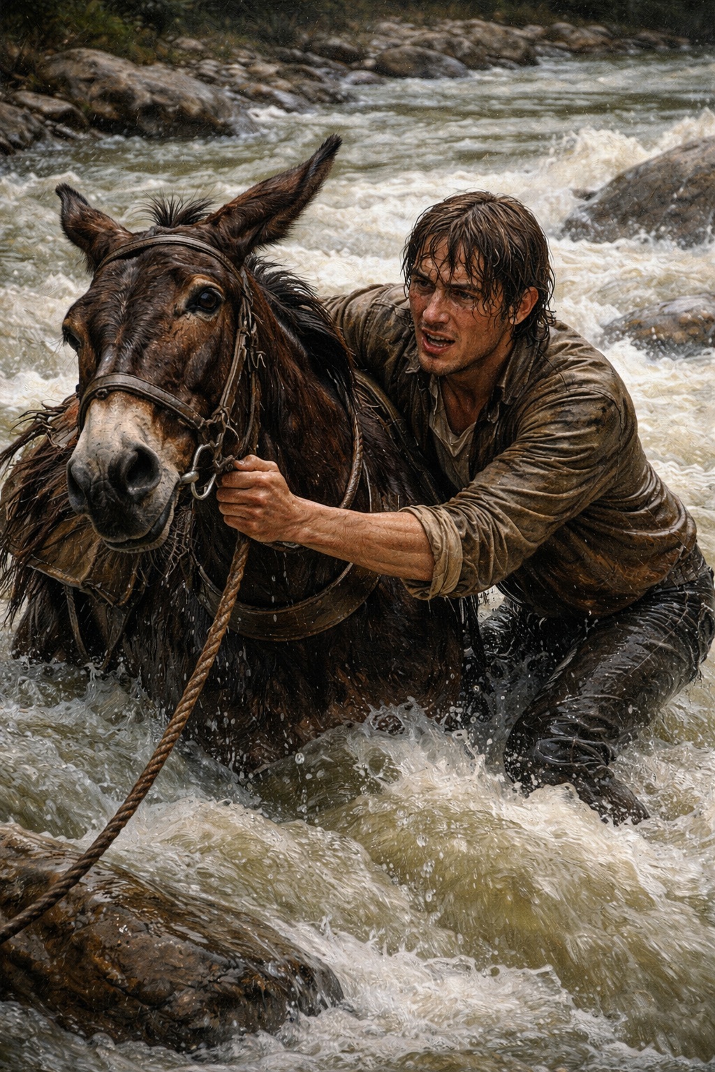 Jake and Colt rescue a man caught in the rapids.