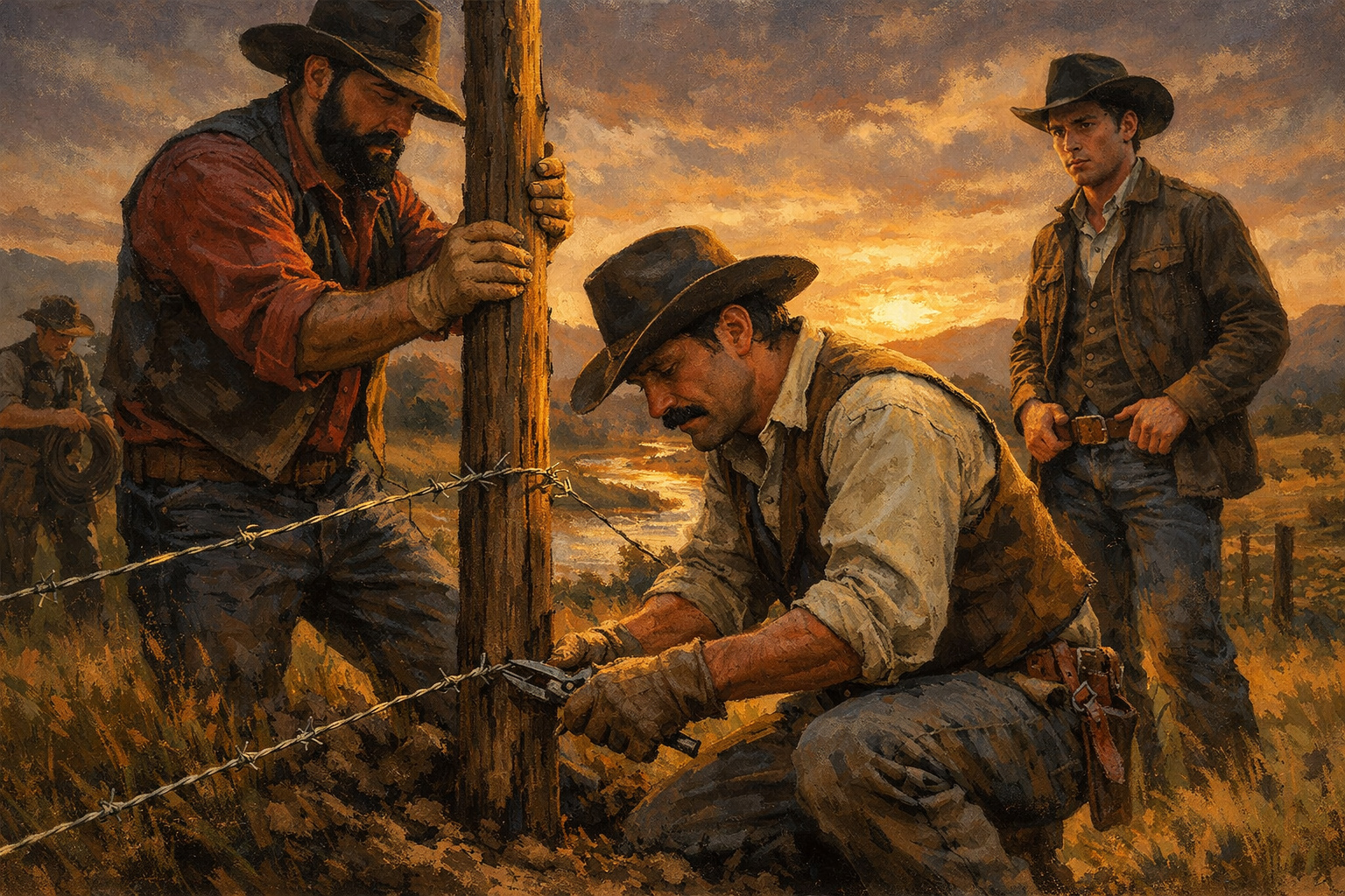 Jake and Colt Fixing a fence'.