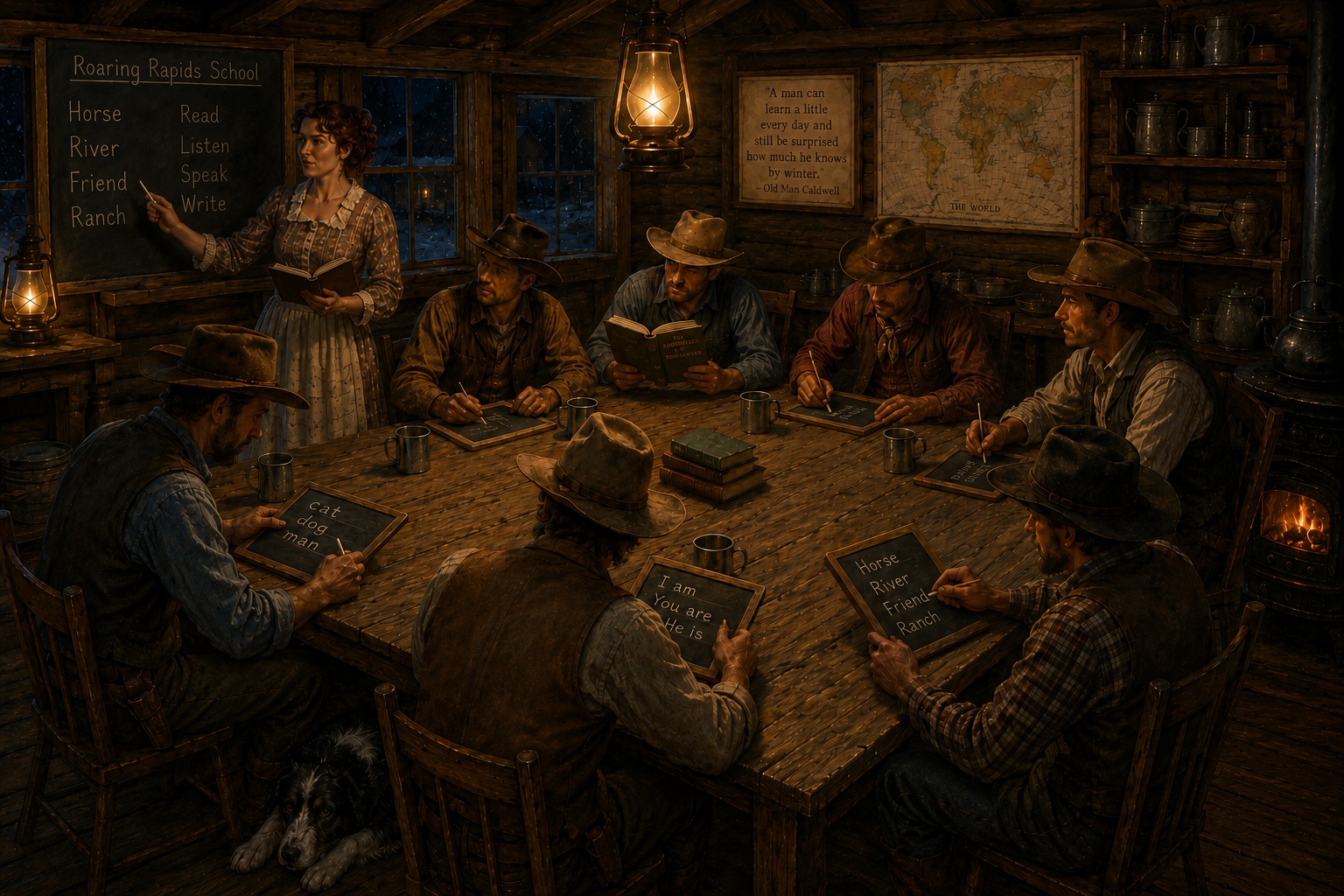 Roaring Rapids School students learning English through ranch stories